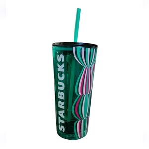 Starbucks Green and Pink Striped Glass 18 Fl Oz Tumbler